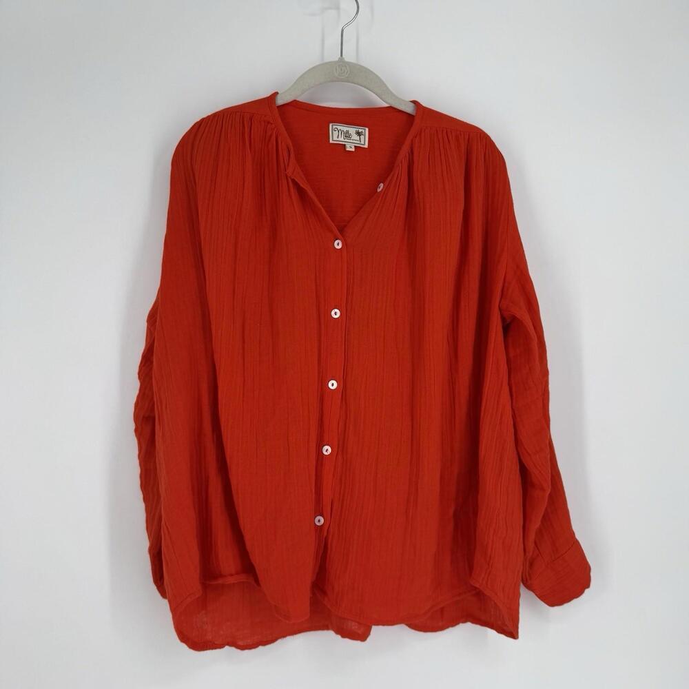 Millie top small S orange gauzy cotton oversized relaxed tropical beachy summer